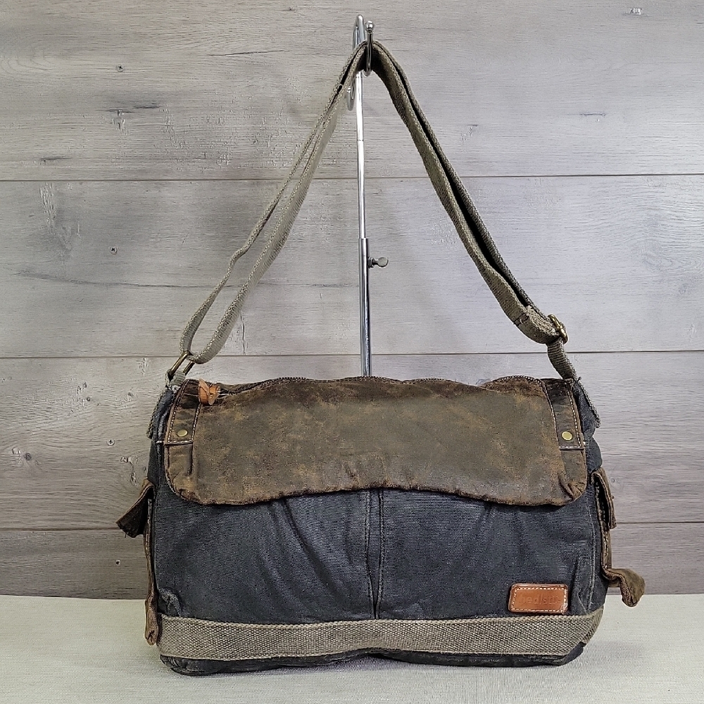 Bed Stu Waxed Canvas Leather Hawkeye Messenger Shoulder Bag